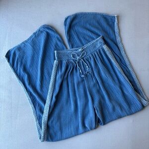 SALTY LEMON | Anthropologie Boho Blue Wide Leg Gauze Lounge Pants | Size S